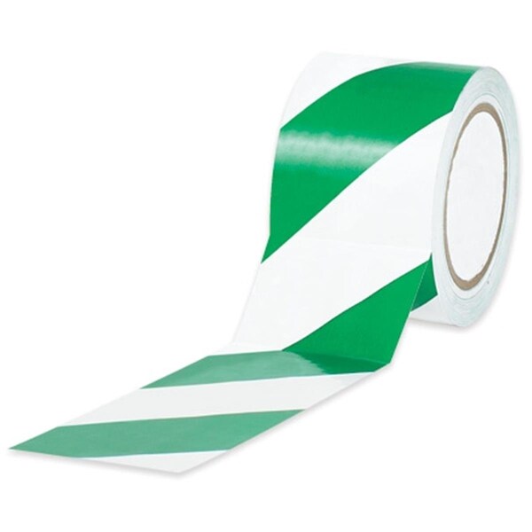 Box Partners Tape Logic 1 in. x 36 yards Green & White Striped Vinyl Safety Tape, 48PK T9136GW - main